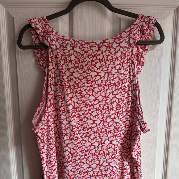 Women's XL Elle Ruffle Strap Red and White Floral Print Tank Top Flirty 2000s - Picture 2 of 6